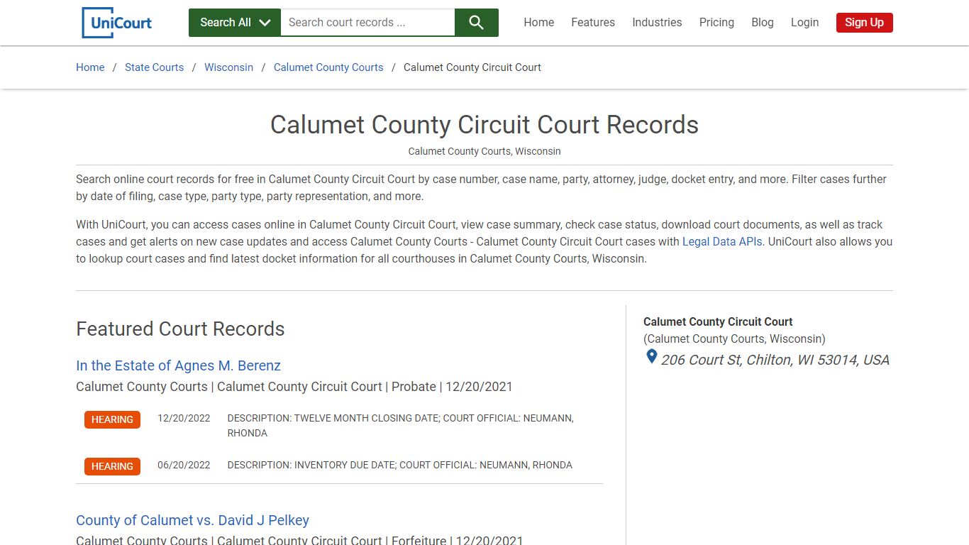 Calumet County Circuit Court Records | Calumet | UniCourt