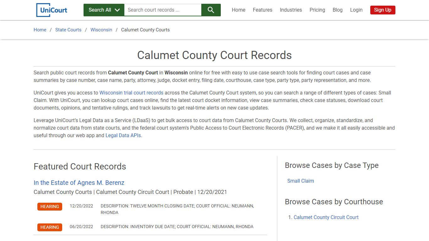 Calumet County Court Records | Wisconsin | UniCourt